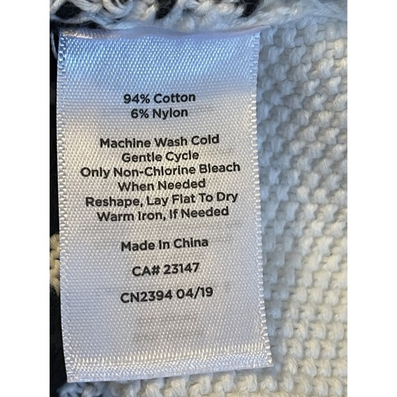 Talbots Cardigan Women‎ Medium Petite Black White Striped Open Knit Sweater - Picture 5 of 5